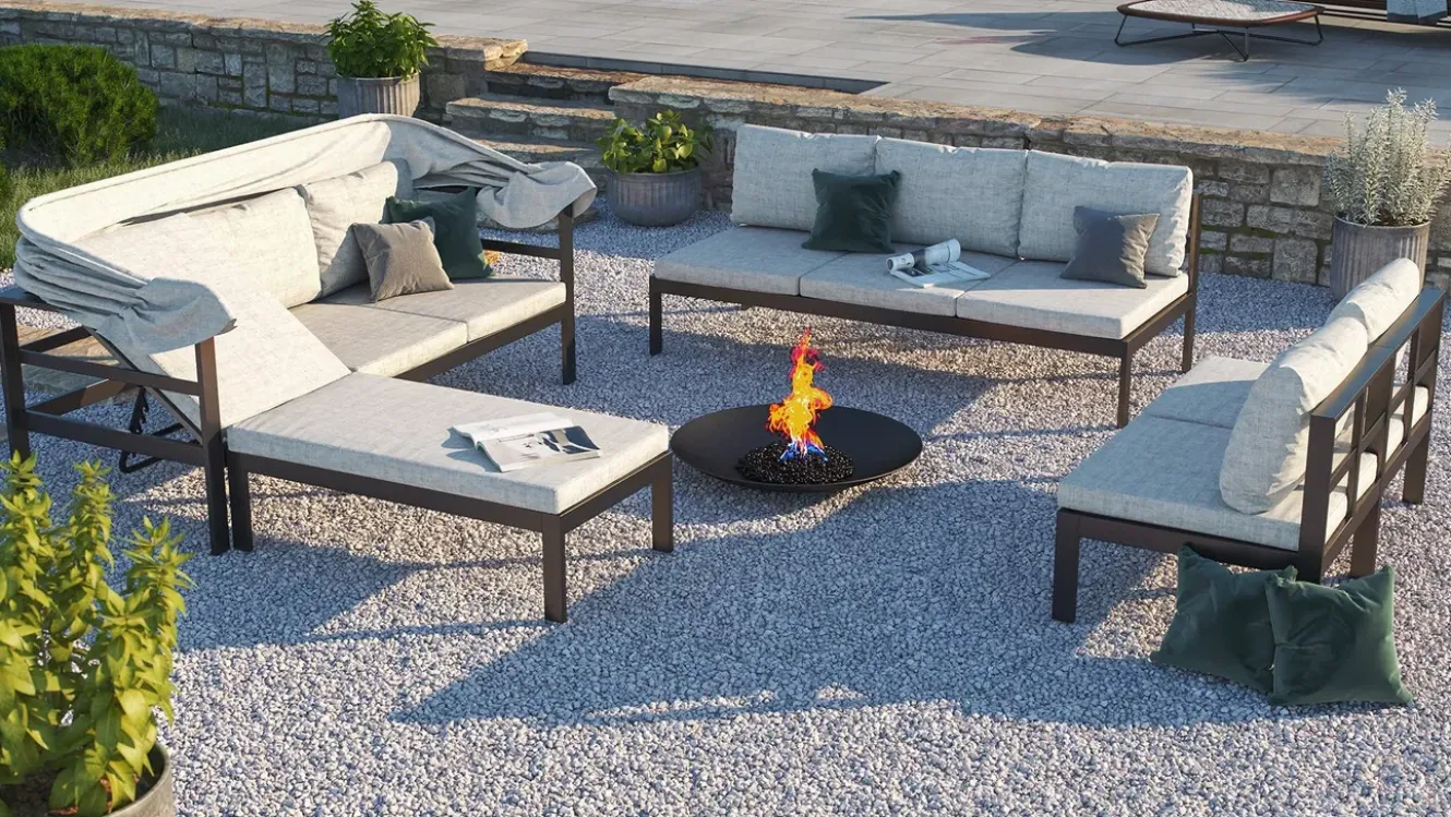 OUTFLEXX Gartenlounge 5-teilig, schwarz/grau, Aluminium, pflegeleicht, mit Reißverschluss, UV-beständig, wasserabweisend