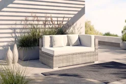 OUTFLEXX Gartensofa 2-Sitzer, Armlehme links, desert-beige, Aluminium/Polyrattan/Polyester, mit Kissenboxfunktion