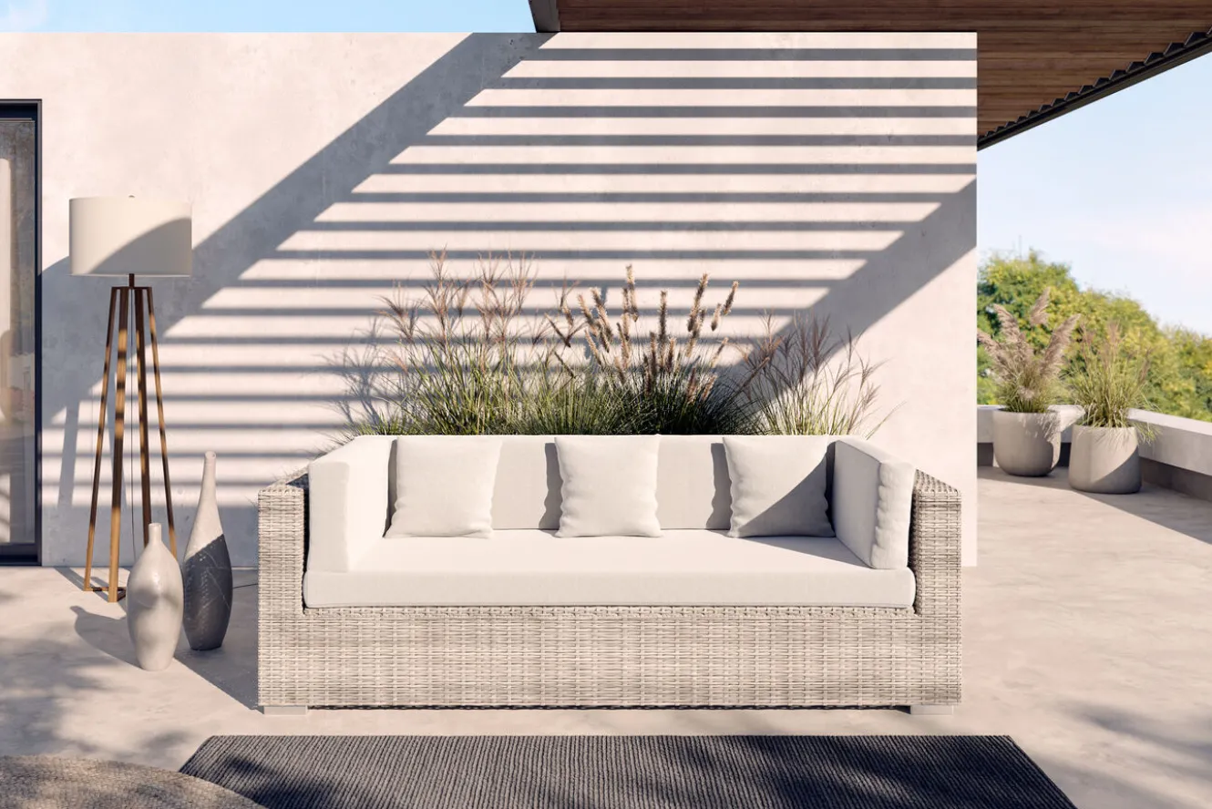 OUTFLEXX Gartensofa, 3-Sitzer, beige, Polyrattan, 209 x 84 cm, mit Kissenboxfunktion