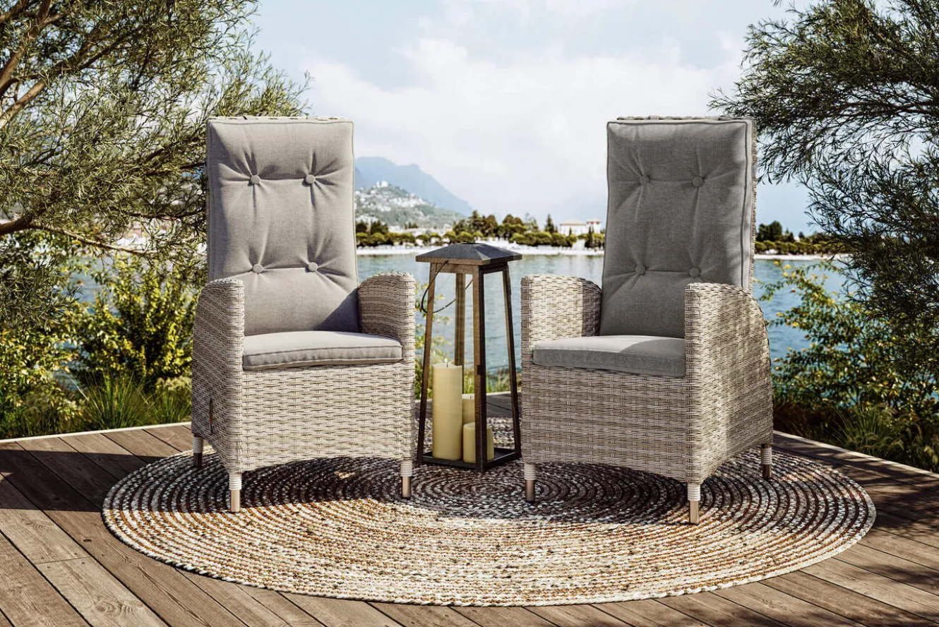 OUTFLEXX Gartenstuhl-Set, beige/anthrazit, Aluminium/Polyrattan, 55 x 65 x 112 cm, mit verstellbarer Rückenlehne