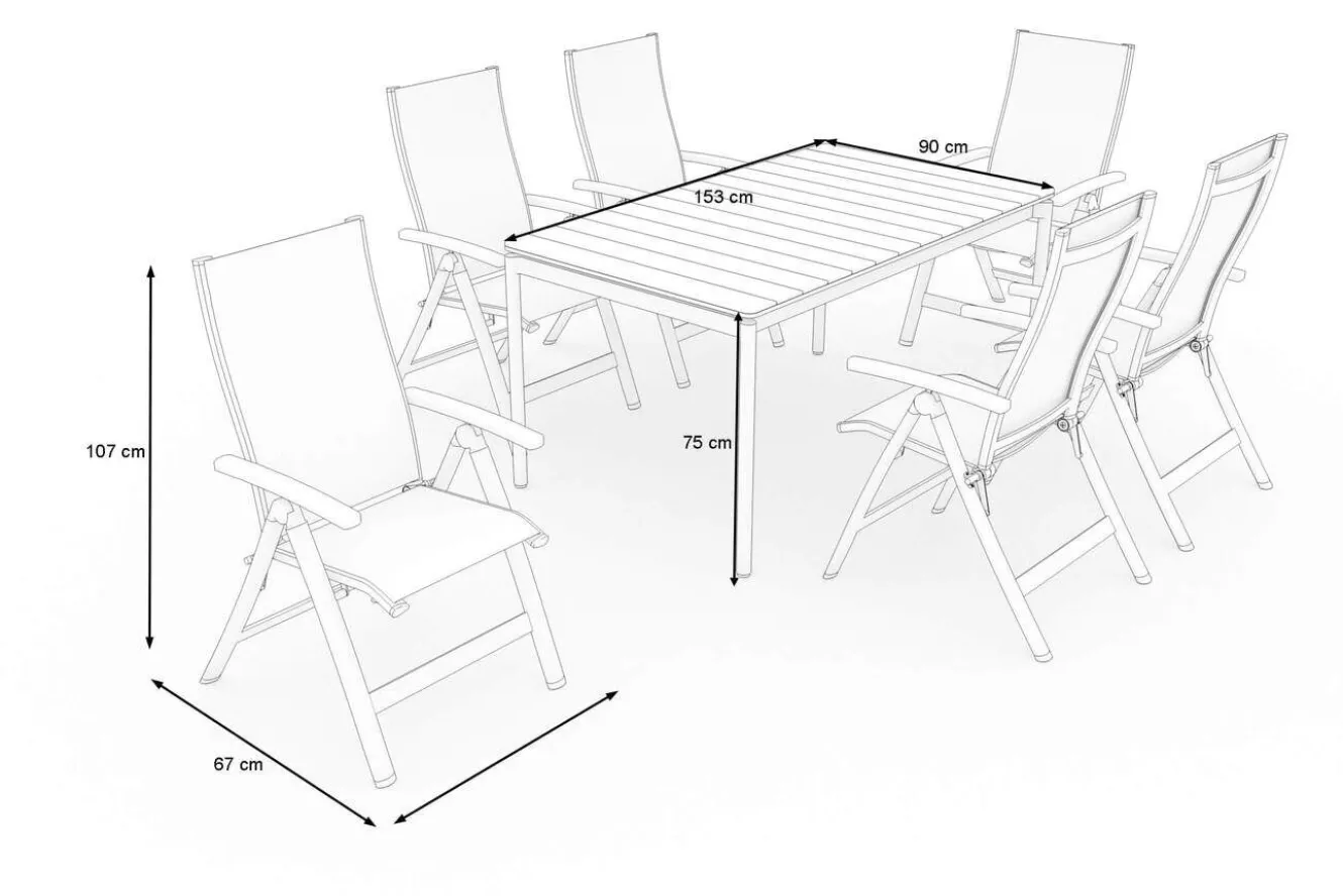 OUTFLEXX Glasgow Garten-Essgruppe für 6 Personen, anthrazit matt/natur, Alu/Holzimitat, klappbar,pulverbeschichtet