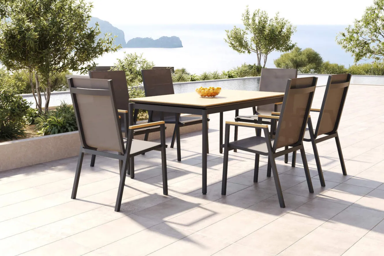 OUTFLEXX Glasgow Garten-Essgruppe, 6 Personen, 150cm, Alu/Holzimitat