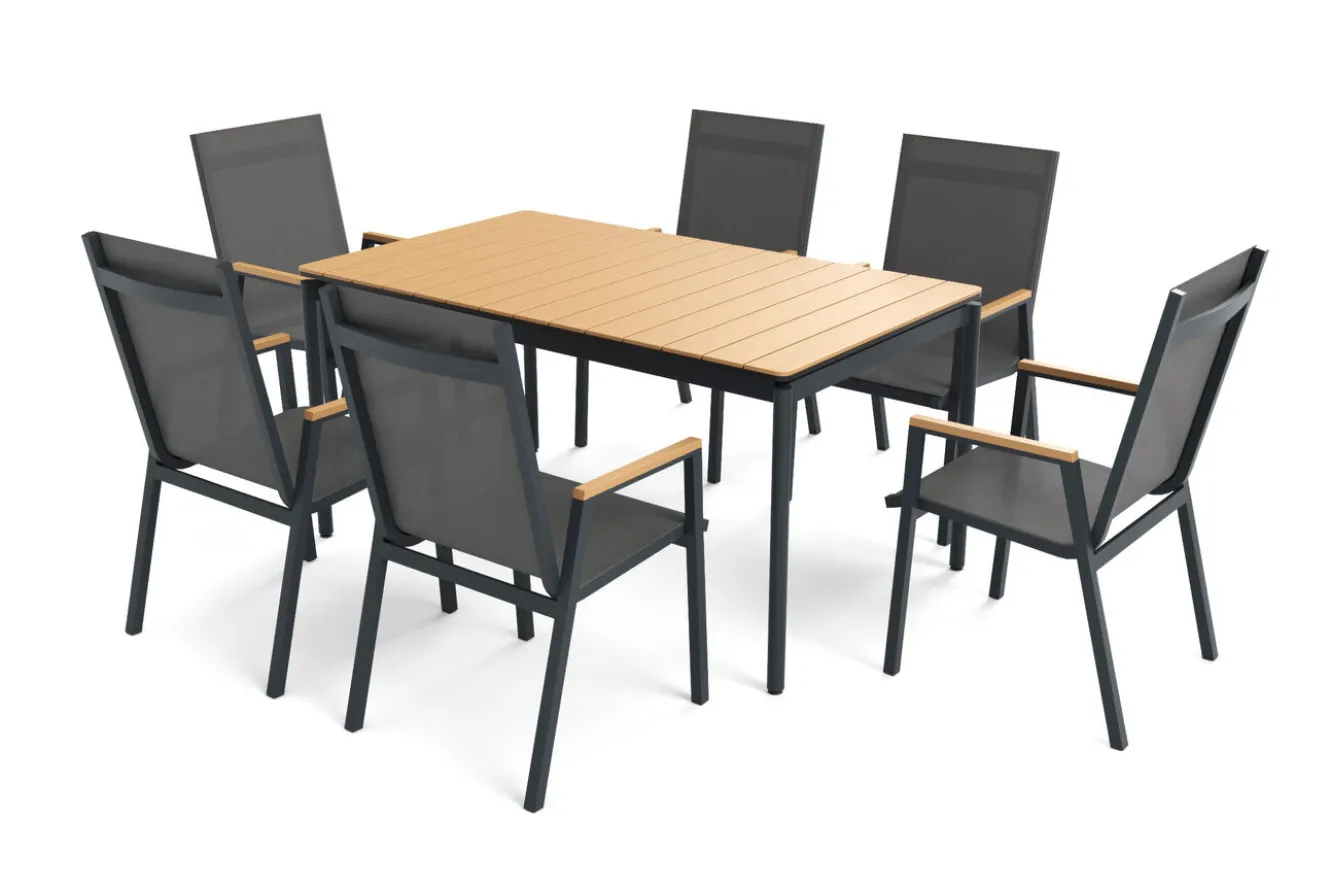 OUTFLEXX Glasgow Garten-Essgruppe, 6 Personen, 150cm, Alu/Holzimitat