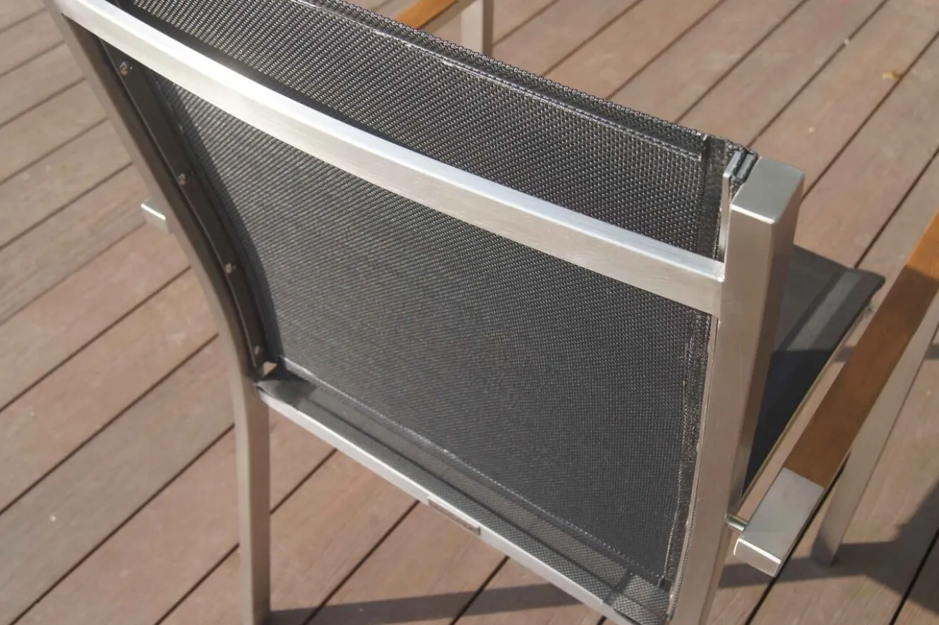 OUTFLEXX Glasgow Garten-Essgruppe für 8 Personen, Edelstahl/Textilene, ausziehbarer Tisch 200/300 x 100 cm, stapelbare Sessel, FSC®-zertifiziertes Produkt