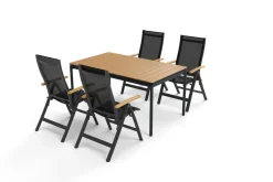 OUTFLEXX Glasgow Garten-Essgruppe für 4 Personen, anthrazit matt/natur, Alu/Edelstahl, klappbar, pulverbeschichtet