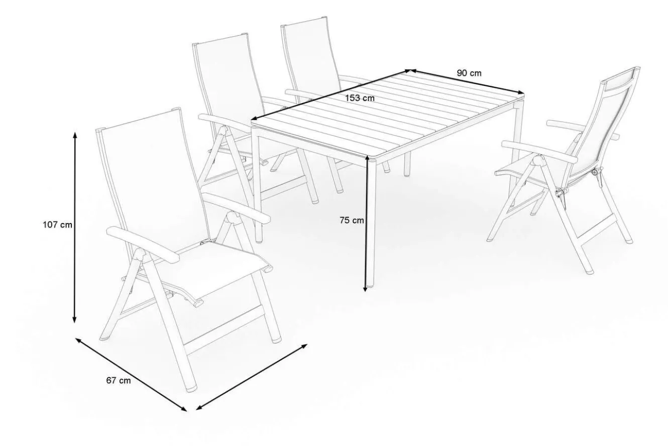 OUTFLEXX Glasgow Garten-Essgruppe für 4 Personen, anthrazit matt/natur, Alu/Edelstahl, klappbar, pulverbeschichtet