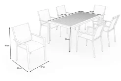 OUTFLEXX Glasgow Garten-Essgruppe mit 6 Sesseln, schwarz/natur, Edelstahl/Textilene, Esstisch 200 x 90 cm, stapelbare Sessel, FSC®-zertifiziertes Produkt