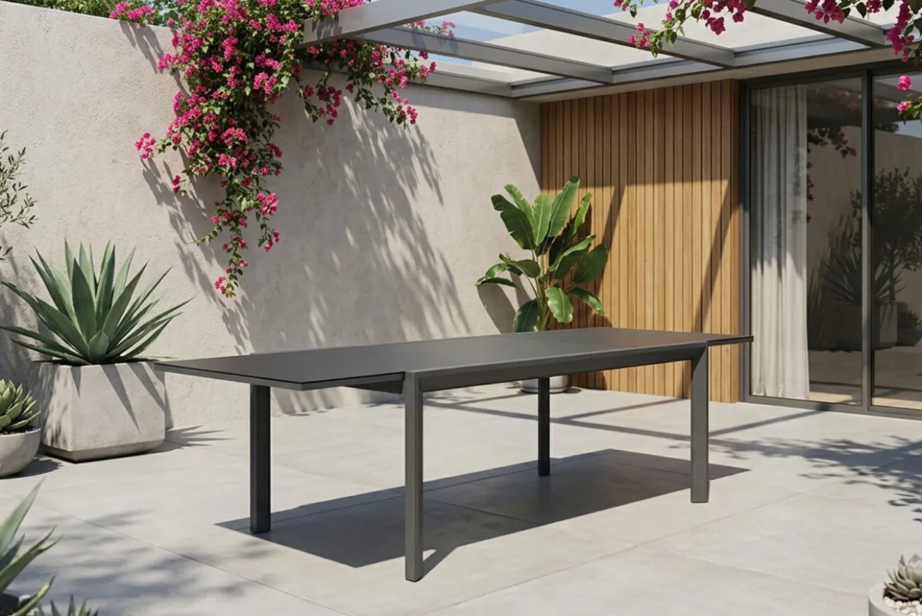 OUTFLEXX Grawford Gartentisch, ausziehbar 180-270cm, Glaskeramik anthrazit, Aluminium