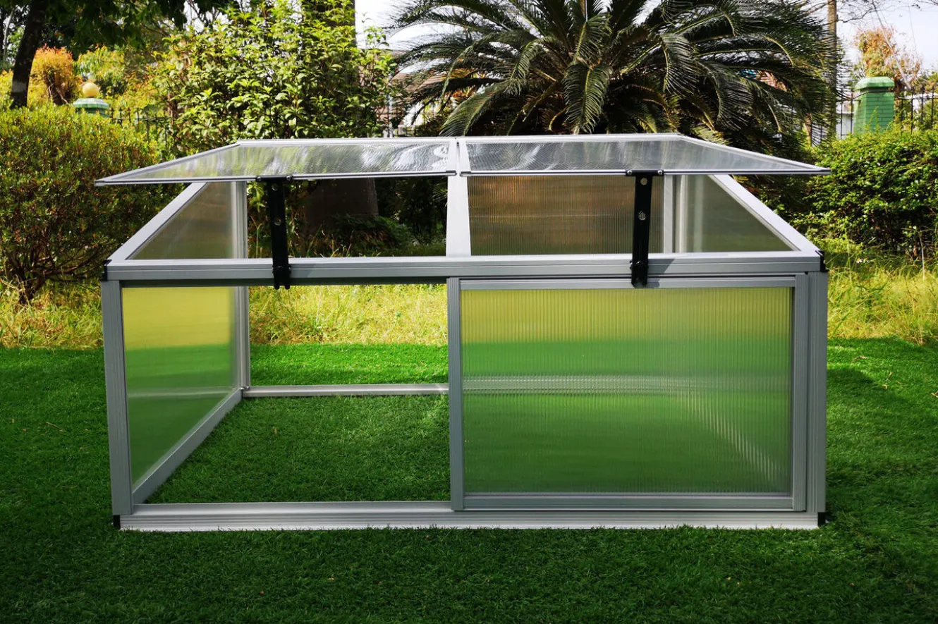 OUTFLEXX Hochbeetaufsatz mit Schiebetüren, silber, Alu/Polycarbonat, 116x86x60 cm, pulverbeschichtet