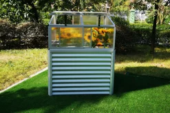 OUTFLEXX Hochbeetaufsatz mit Schiebetüren, silber, Alu/Polycarbonat, 116x86x60 cm, pulverbeschichtet