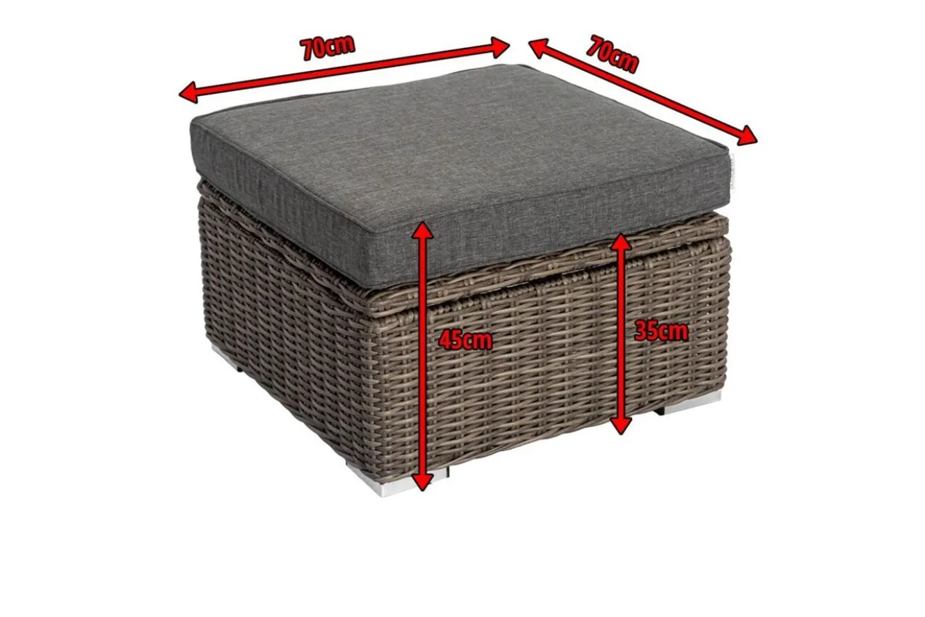 OUTFLEXX Hocker, grau, Polyrattan, 70 x 70 x 35 cm, verstellbare Sitzfläche, wasserfeste Kissenbox