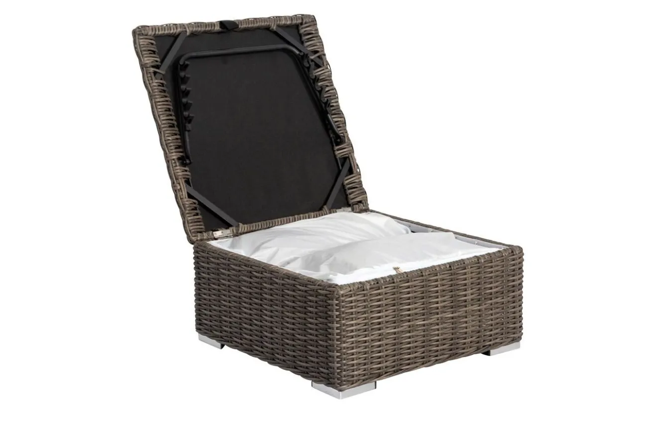 OUTFLEXX Hocker, grau, Polyrattan, 70 x 70 x 35 cm, verstellbare Sitzfläche, wasserfeste Kissenbox