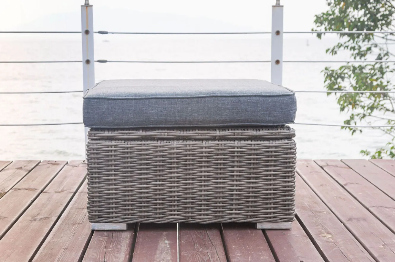 OUTFLEXX Hocker, grau, Polyrattan, 70 x 70 x 35 cm, verstellbare Sitzfläche, wasserfeste Kissenbox