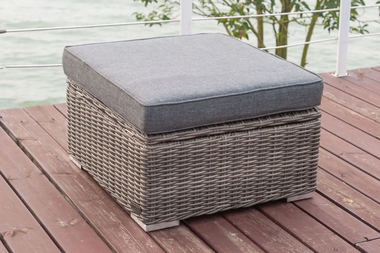 OUTFLEXX Hocker, grau, Polyrattan, 70 x 70 x 35 cm, verstellbare Sitzfläche, wasserfeste Kissenbox