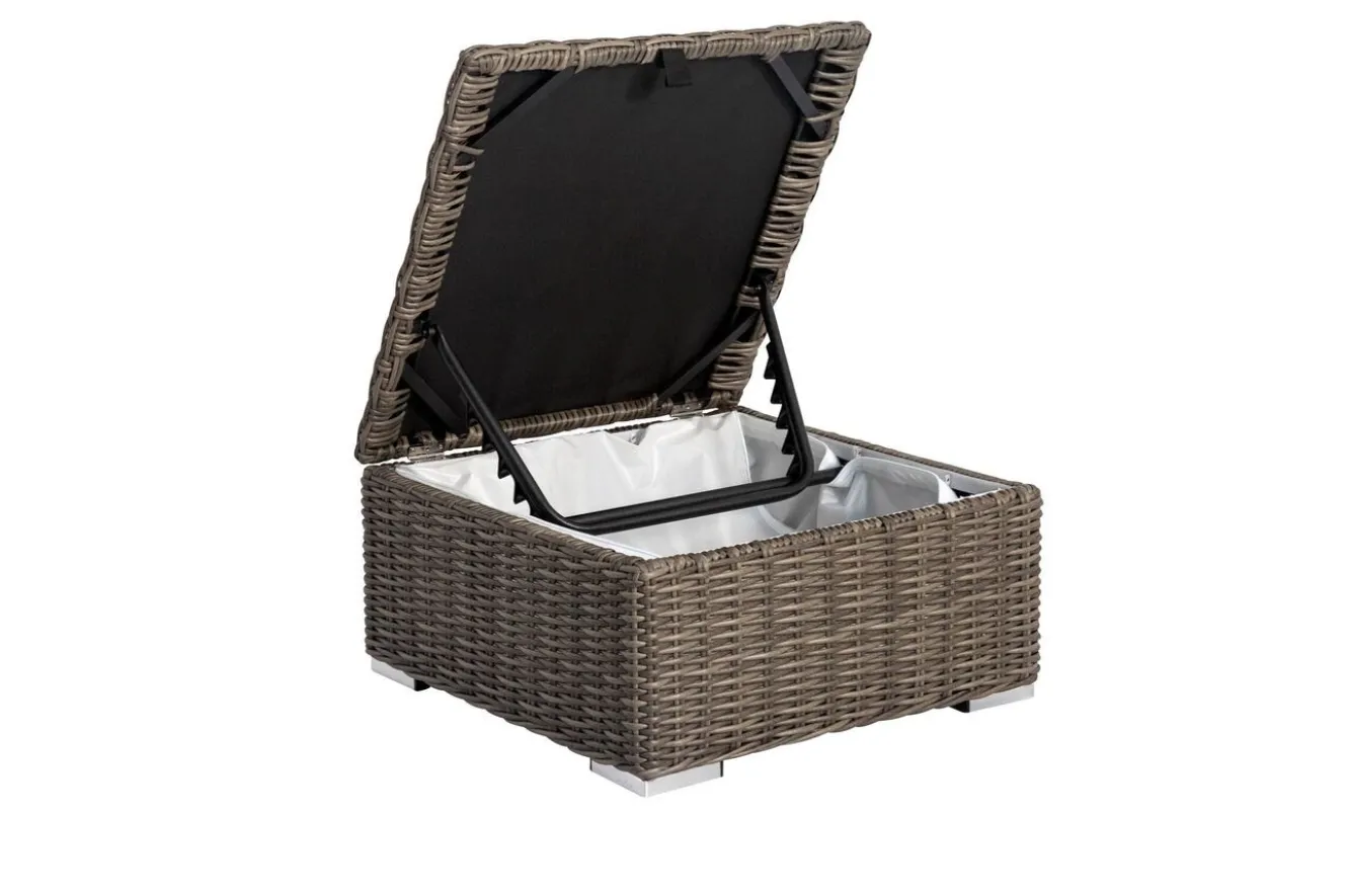 OUTFLEXX Hocker, grau, Polyrattan, 70 x 70 x 35 cm, verstellbare Sitzfläche, wasserfeste Kissenbox