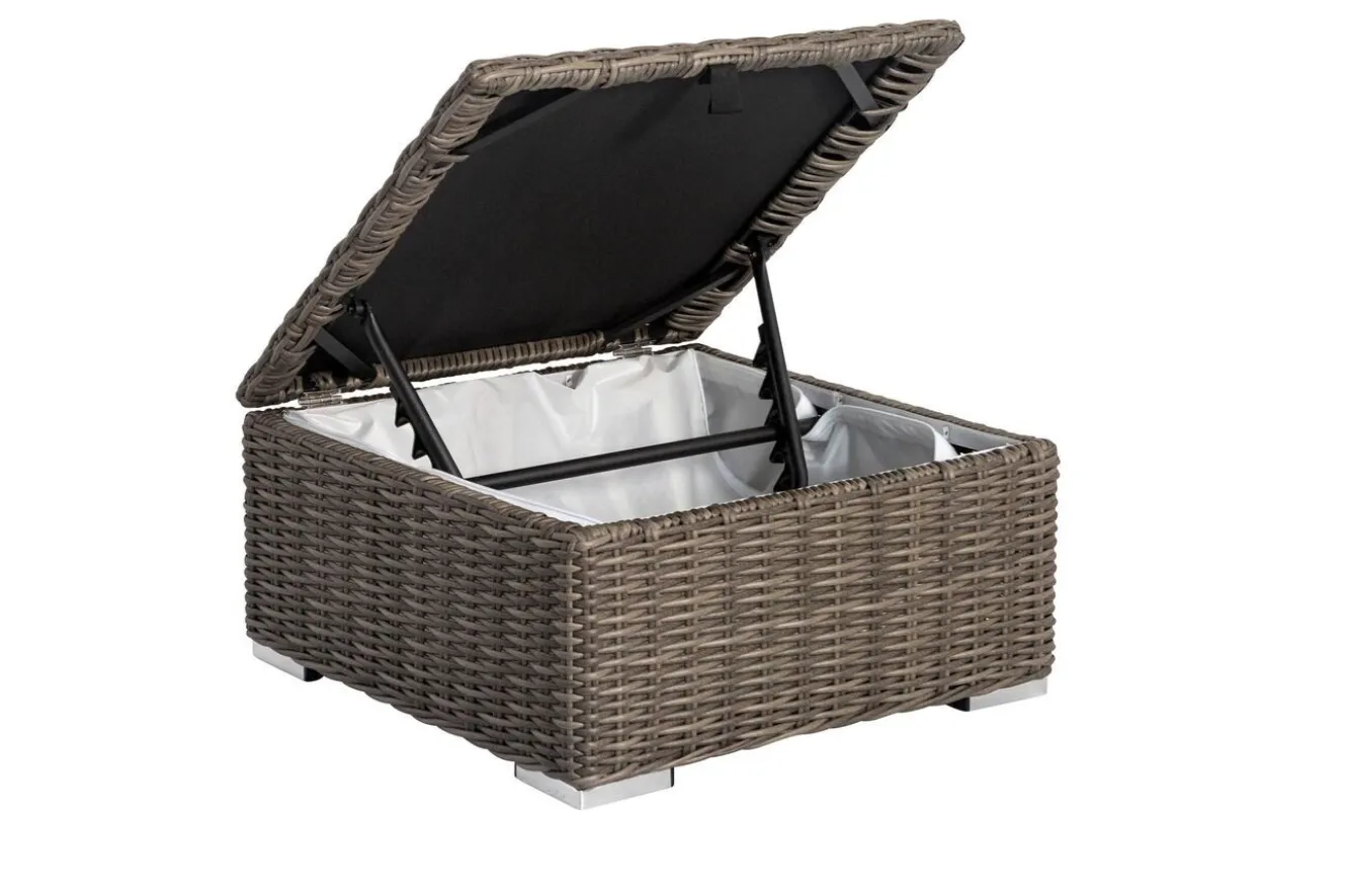 OUTFLEXX Hocker, grau, Polyrattan, 70 x 70 x 35 cm, verstellbare Sitzfläche, wasserfeste Kissenbox
