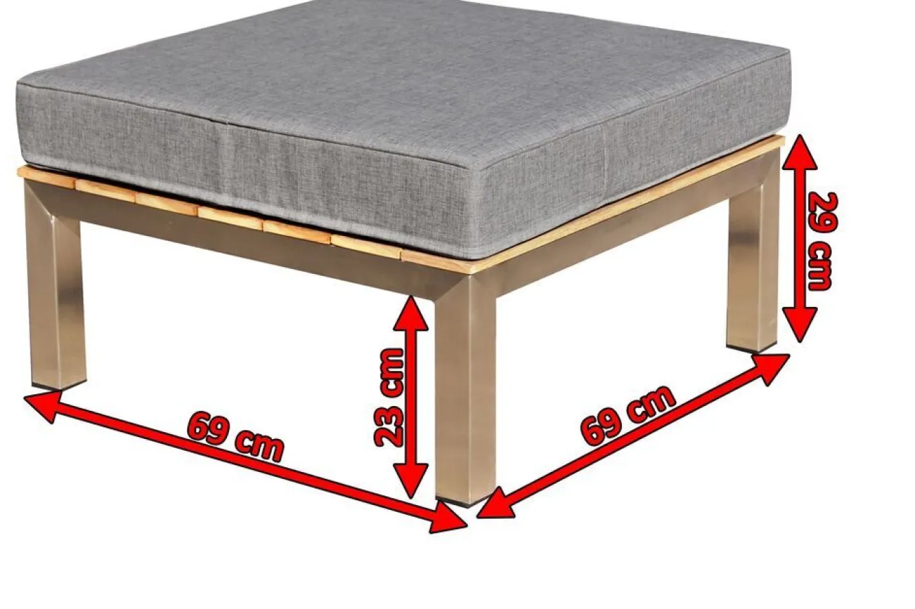OUTFLEXX Hocker, silber/grau, Edelstahl/Teakholz/Textil, 69 x 69 x 29 cm, FSC®-zertifiziertes Produkt