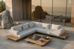OUTFLEXX Icon Gartenlounge, hellgrau, Alu/Olefin, Tisch 120 x 120 cm, inkl. 5 Dekokissen, FSC®-zertifiziertes Produkt