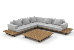 OUTFLEXX Icon Gartenlounge, hellgrau, Alu/Olefin, Tisch 120 x 120 cm, inkl. 5 Dekokissen, FSC®-zertifiziertes Produkt
