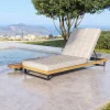 OUTFLEXX Icon Set Gartenliege, Hellgrau, Aluminium/Teak/Olefin, 213 x 59 x 34 cm, Beistelltisch inklusive, verstellbare Rückenlehne, FSC®-zertifiziertes Produkt