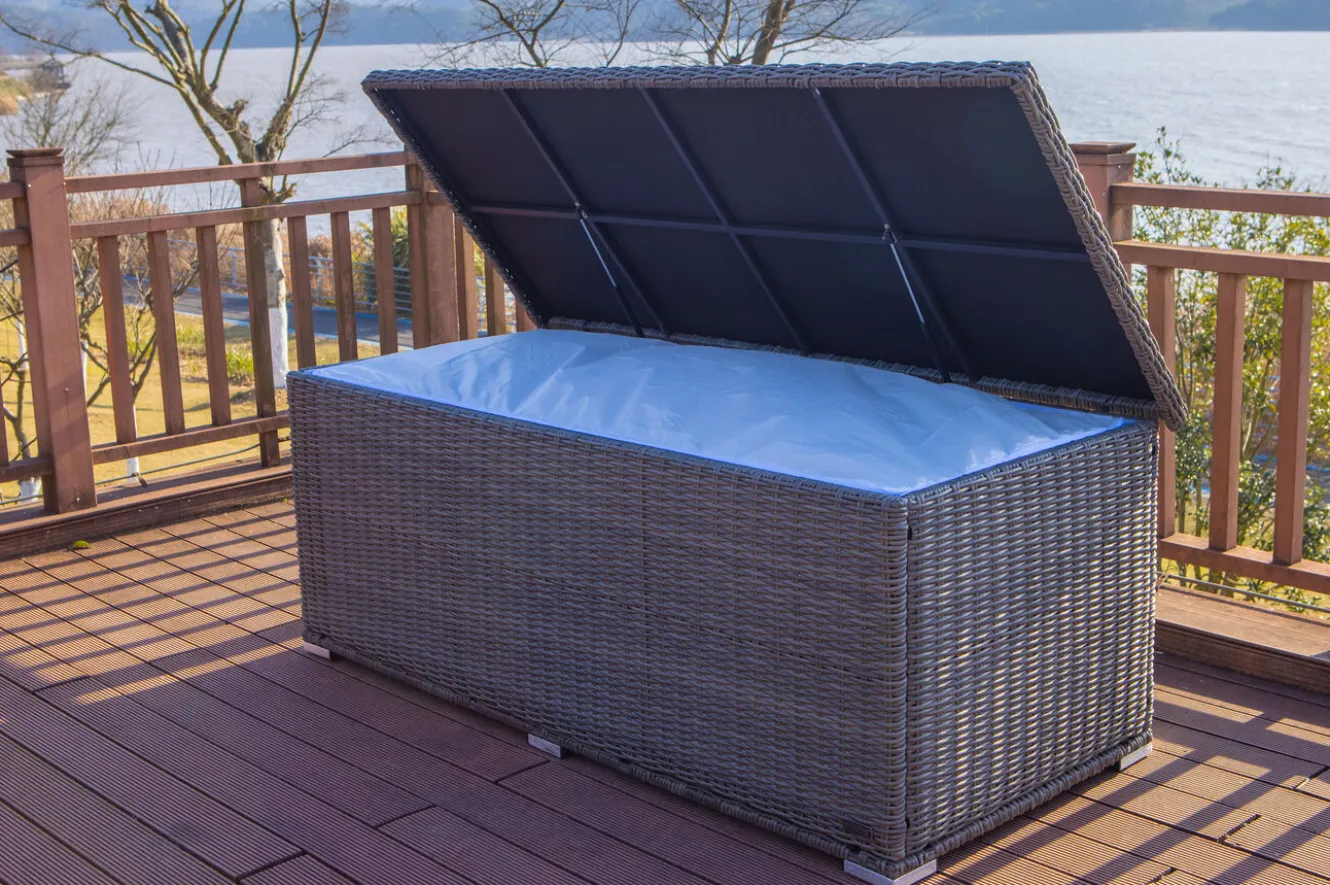 OUTFLEXX Kissenbox L, grau, Polyrattan, 204x94x75cm