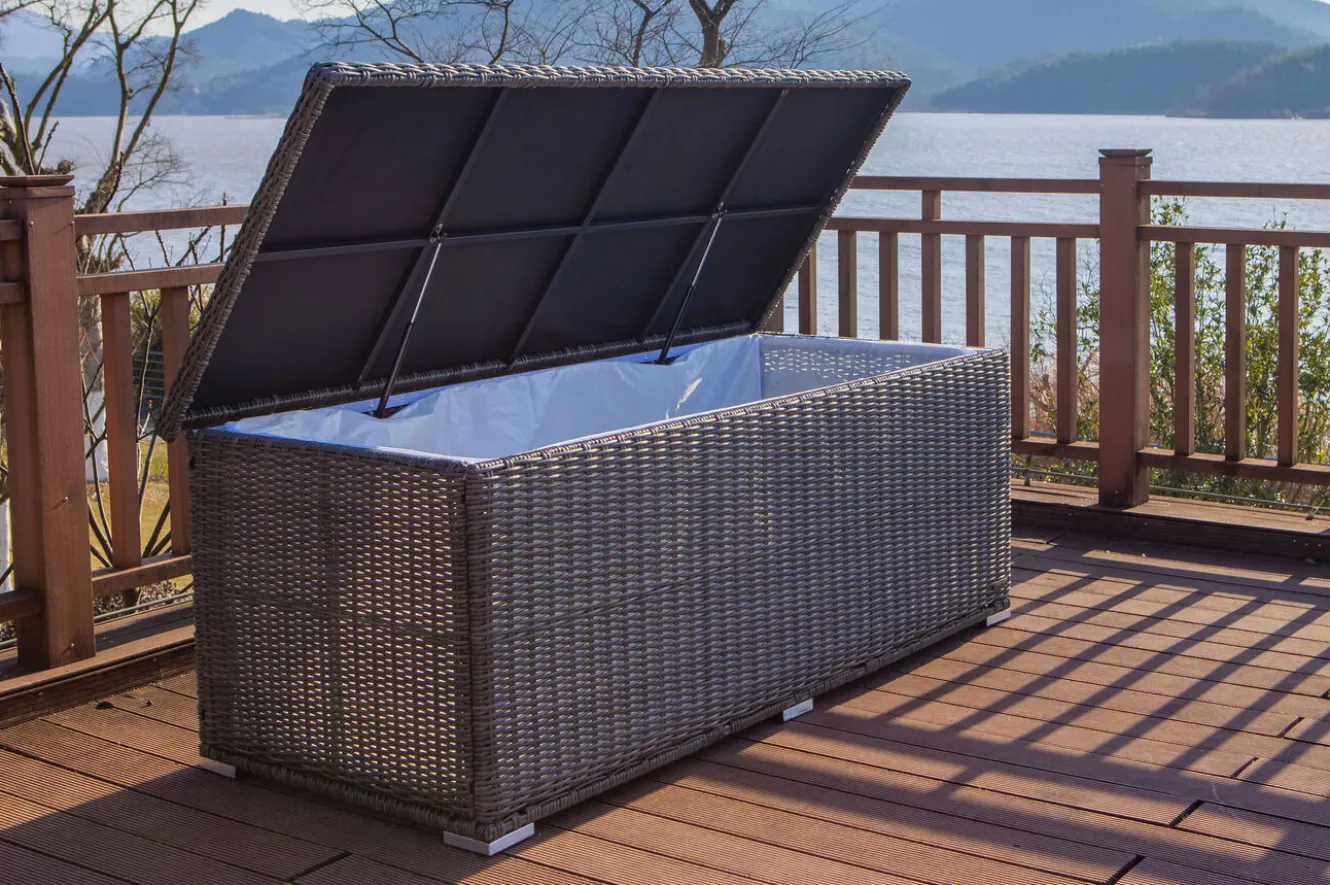OUTFLEXX Kissenbox L, grau, Polyrattan, 204x94x75cm