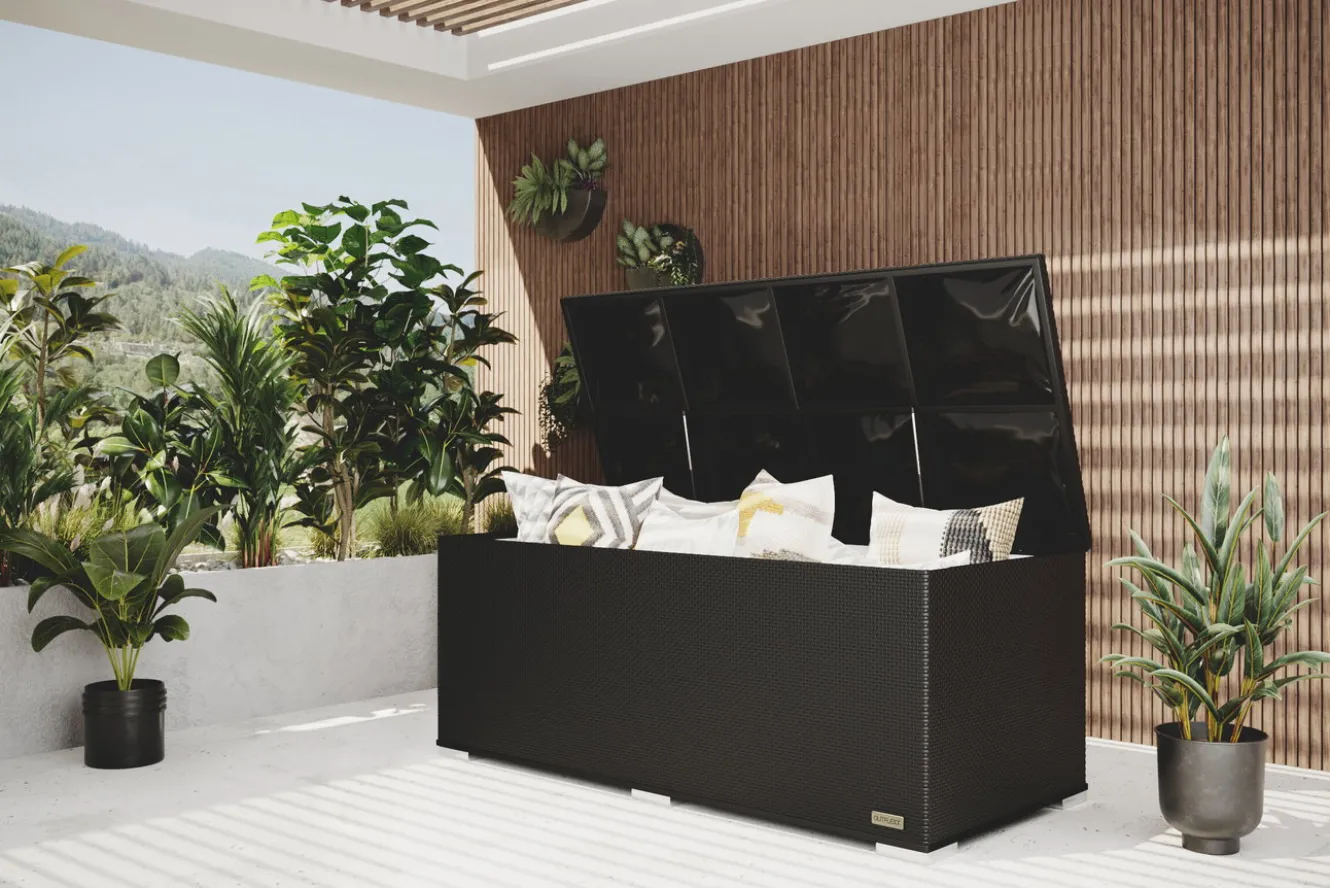OUTFLEXX Kissenbox, schwarz, Polyrattan, 204x94x75cm