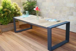 OUTFLEXX Kona Esstisch, dark grey/natur, Alu/recyceltes Teak, 240x100x76cm, rustikal gebürstet, U-Gestell, FSC®-zertifiziertes Produkt