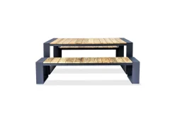 OUTFLEXX Kona Garten-Essgruppe, dark grey/natur, Alu/recyceltes Teak, Esstisch 240x100cm, 2x Bank 240x40cm, U-Gestell, FSC®-zertifiziertes Produkt