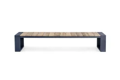 OUTFLEXX Kona Garten-Essgruppe, dark grey/natur, Alu/recyceltes Teak, Esstisch 240x100cm, 2x Bank 240x40cm, U-Gestell, FSC®-zertifiziertes Produkt