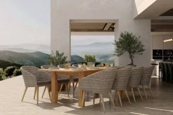 OUTFLEXX Kota Garten-Essgruppe, grau/natur, Akazie/Polyrattan/Alu, Ausziehbarer Tisch 180/220/260 x 100 cm, 8 Sessel, FSC®-zertifiziertes Produkt