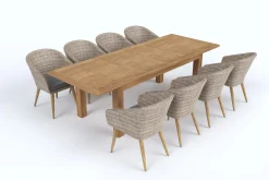OUTFLEXX Kota Garten-Essgruppe, grau/natur, Akazie/Polyrattan/Alu, Ausziehbarer Tisch 180/220/260 x 100 cm, 8 Sessel, FSC®-zertifiziertes Produkt