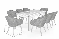 OUTFLEXX Kota Garten-Essgruppe, grau/natur, Akazie/Polyrattan/Alu, Ausziehbarer Tisch 180/220/260 x 100 cm, 8 Sessel, FSC®-zertifiziertes Produkt