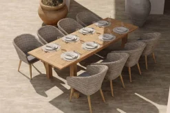 OUTFLEXX Kota Garten-Essgruppe, grau/natur, Akazie/Polyrattan/Alu, Ausziehbarer Tisch 180/220/260 x 100 cm, 8 Sessel, FSC®-zertifiziertes Produkt