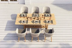 OUTFLEXX Kota Garten-Essgruppe, grau/natur, Akazie/Polyrattan/Alu, Ausziehbar, 180/240 x 100 cm Tisch, 6 Sessel, FSC®-zertifiziertes Produkt