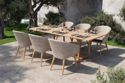 OUTFLEXX Kota Garten-Essgruppe, grau/natur, Akazie/Polyrattan/Alu, Ausziehbar, 180/240 x 100 cm Tisch, 6 Sessel, FSC®-zertifiziertes Produkt