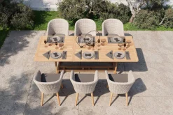 OUTFLEXX Kota Garten-Essgruppe, grau/natur, Akazie/Polyrattan/Alu, Ausziehbar, 180/240 x 100 cm Tisch, 6 Sessel, FSC®-zertifiziertes Produkt