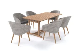 OUTFLEXX Kota Garten-Essgruppe, grau/natur, Akazie/Polyrattan/Alu, Ausziehbar, 180/240 x 100 cm Tisch, 6 Sessel, FSC®-zertifiziertes Produkt