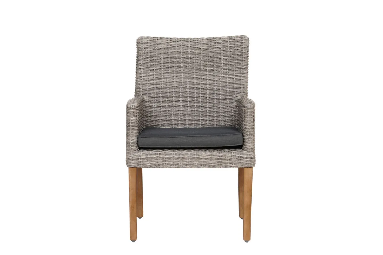 OUTFLEXX Kota Landhaussessel, grau-meliert, Alu/Akazie/Polyrattan, 60x65x94 cm, inkl. Auflagen, FSC®-zertifiziertes Produkt