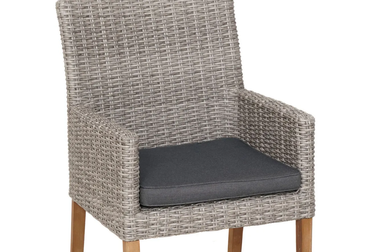 OUTFLEXX Kota Landhaussessel, grau-meliert, Alu/Akazie/Polyrattan, 60x65x94 cm, inkl. Auflagen, FSC®-zertifiziertes Produkt