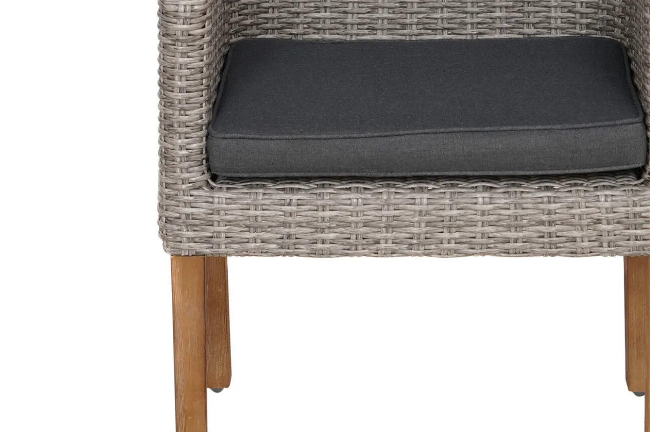 OUTFLEXX Kota Landhaussessel, grau-meliert, Alu/Akazie/Polyrattan, 60x65x94 cm, inkl. Auflagen, FSC®-zertifiziertes Produkt