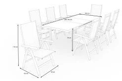 OUTFLEXX Lagos Garten-Essgruppe, anthrazit/grau, Alu/Eukalyptus/Textilene, Tisch 180/240 x 100 cm, 8 Klappstühle, FSC®-zertifiziertes Produkt