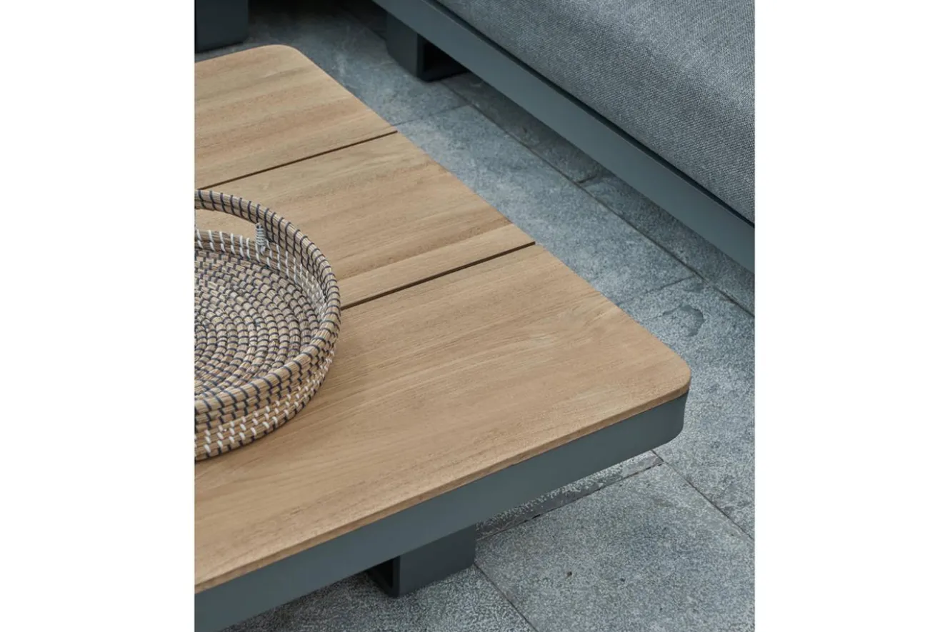 OUTFLEXX Las Vegas Ecklounge, anthrazit/grau, Alu/Teak, 5 Personen, Tisch 130x95 cm, FSC®-zertifiziertes Produkt