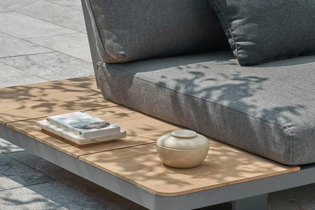 OUTFLEXX Las Vegas Ecklounge, anthrazit/grau, Alu/Teak, 5 Personen, Tisch 130x95 cm, FSC®-zertifiziertes Produkt