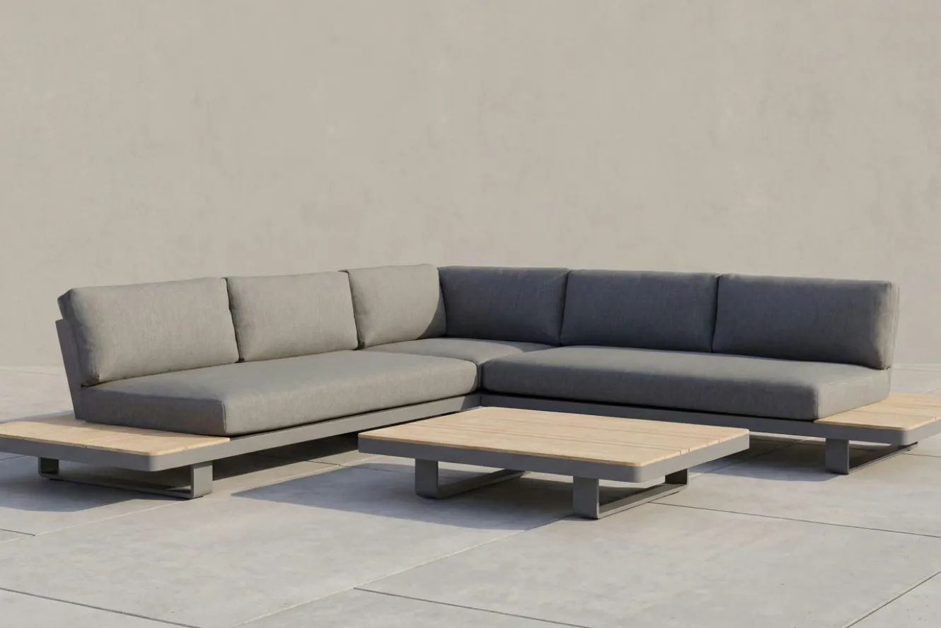 OUTFLEXX Las Vegas Ecklounge, anthrazit/grau, Alu/Teak, 5 Personen, Tisch 130x95 cm, FSC®-zertifiziertes Produkt