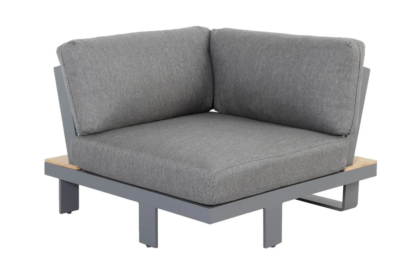 OUTFLEXX Las Vegas Ecklounge, anthrazit/grau, Alu/Teak, 5 Personen, Tisch 130x95 cm, FSC®-zertifiziertes Produkt