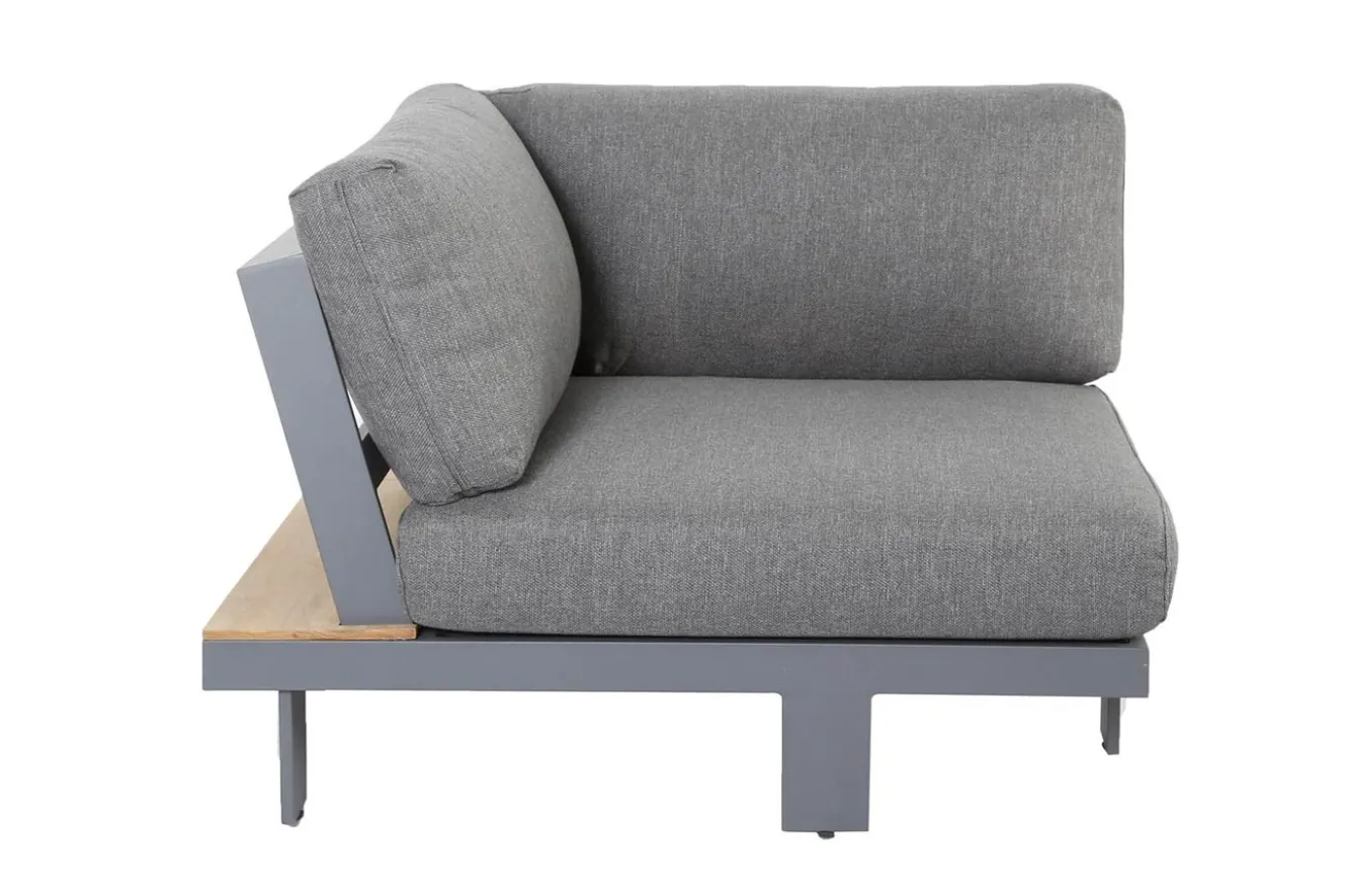 OUTFLEXX Las Vegas Ecklounge, anthrazit/grau, Alu/Teak, 5 Personen, Tisch 130x95 cm, FSC®-zertifiziertes Produkt