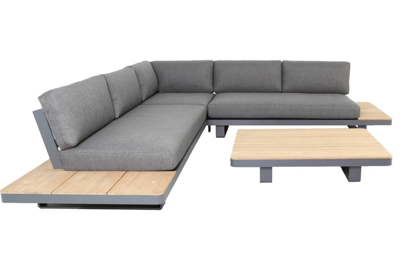 OUTFLEXX Las Vegas Ecklounge, anthrazit/grau, Alu/Teak, 5 Personen, Tisch 130x95 cm, FSC®-zertifiziertes Produkt