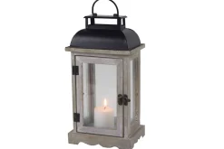 OUTFLEXX Laterne, weiß/schwarz, Holz/Metall, ca. 16,5x12x32,5 cm, Shabby Chic-Look