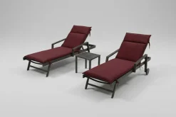 OUTFLEXX Liegen-Set, anthrazit/bordeaux, Aluminium/Textilene/Polyester, Tisch 40 x 40 cm, 2 Auflagen, mit Rollen, Rückenlehne verstellbar